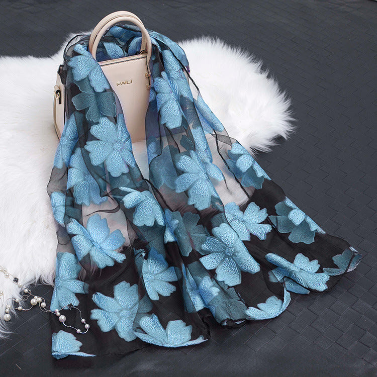 Women's Elegant Silk Scarf – Featuring a Cut Flower and Hollow Pattern Design 11