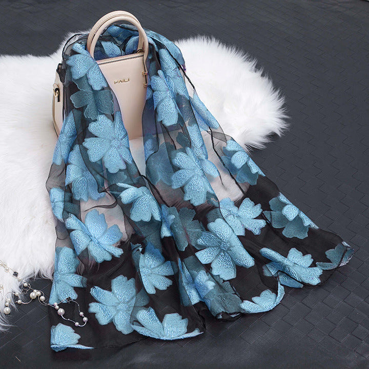 Women's Elegant Silk Scarf – Featuring a Cut Flower and Hollow Pattern Design 11