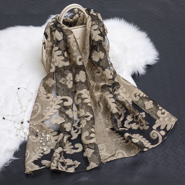 Women's Elegant Silk Scarf – Featuring a Cut Flower and Hollow Pattern Design 12