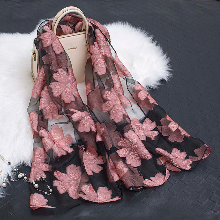Women's Elegant Silk Scarf – Featuring a Cut Flower and Hollow Pattern Design 13