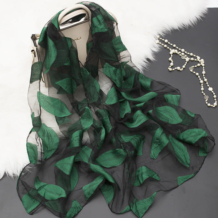 Women's Elegant Silk Scarf – Featuring a Cut Flower and Hollow Pattern Design 14