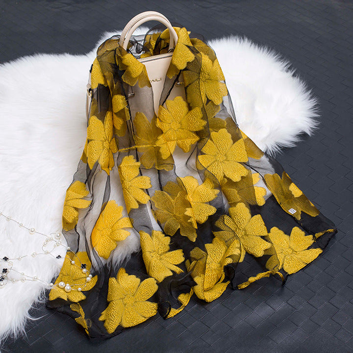 Women's Elegant Silk Scarf – Featuring a Cut Flower and Hollow Pattern Design 15