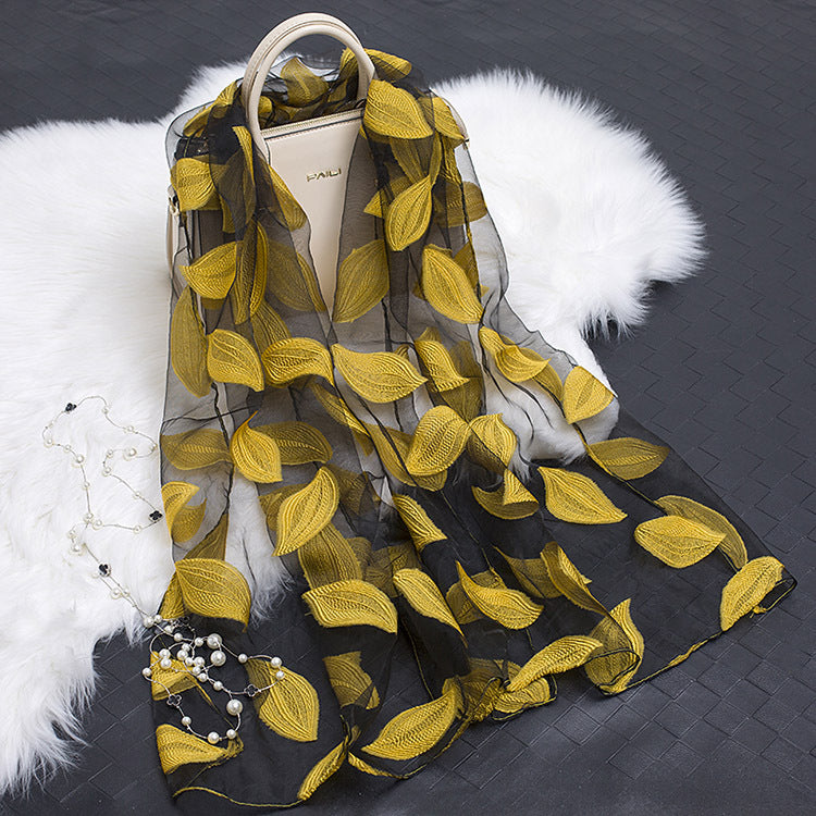 Women's Elegant Silk Scarf – Featuring a Cut Flower and Hollow Pattern Design 16