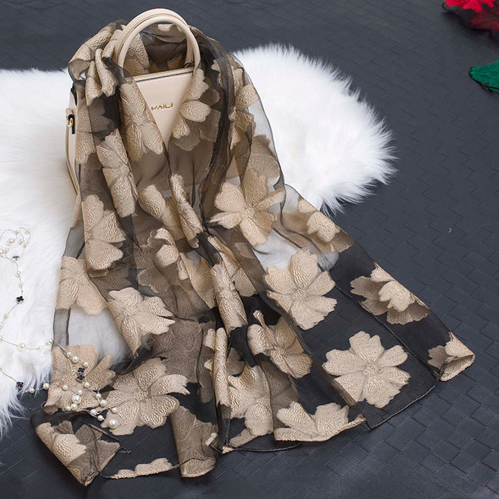 Women's Elegant Silk Scarf – Featuring a Cut Flower and Hollow Pattern Design 18