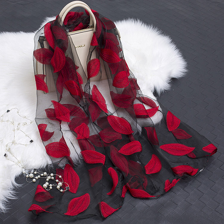 Women's Elegant Silk Scarf – Featuring a Cut Flower and Hollow Pattern Design 19