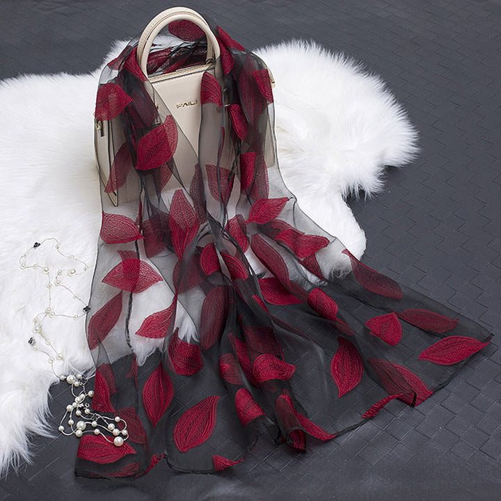 Women's Elegant Silk Scarf – Featuring a Cut Flower and Hollow Pattern Design 2