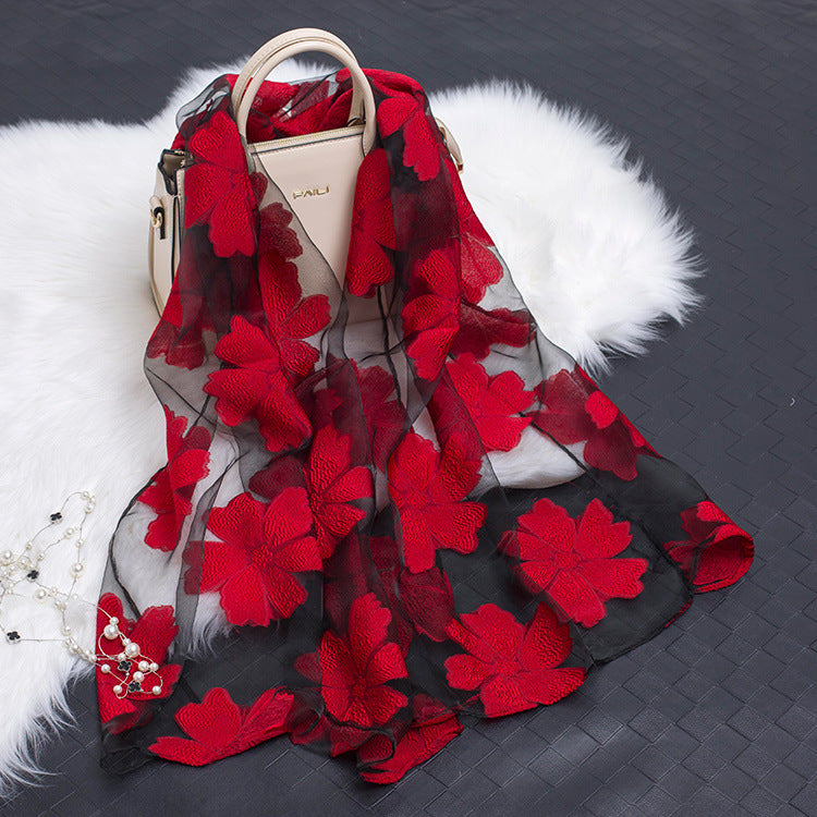 Women's Elegant Silk Scarf – Featuring a Cut Flower and Hollow Pattern Design 20