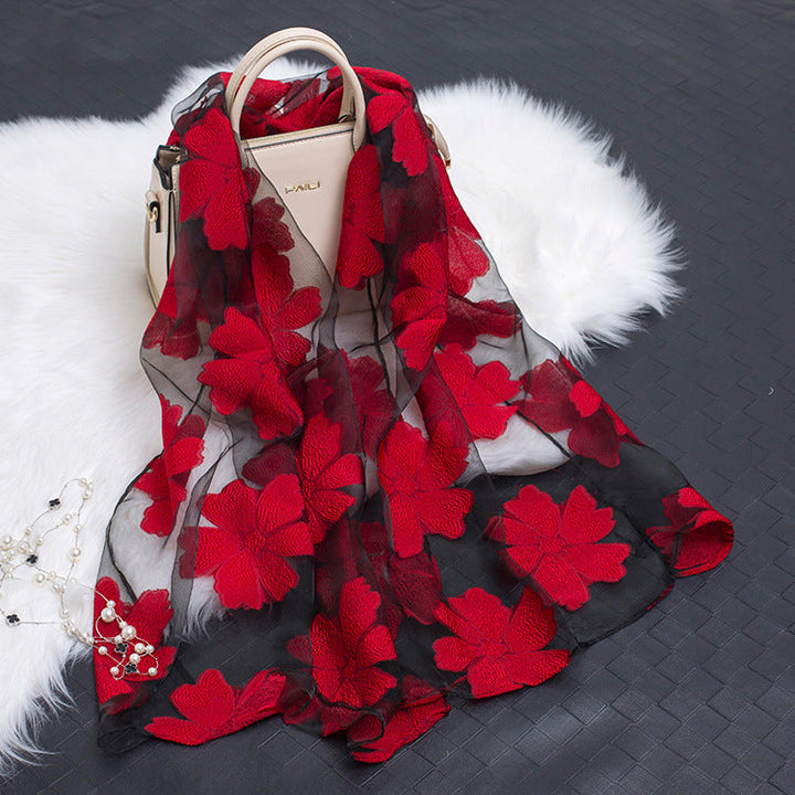 Women's Elegant Silk Scarf – Featuring a Cut Flower and Hollow Pattern Design 20