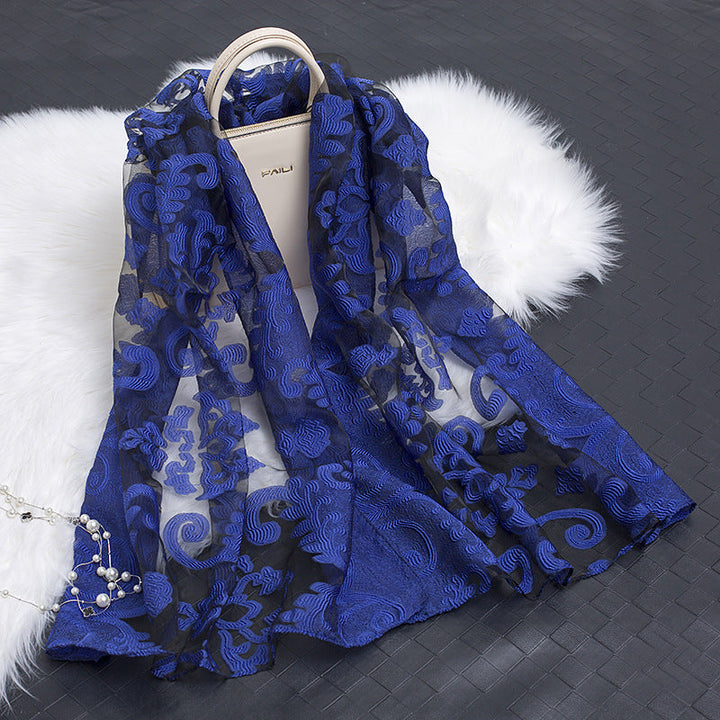 Women's Elegant Silk Scarf – Featuring a Cut Flower and Hollow Pattern Design 21