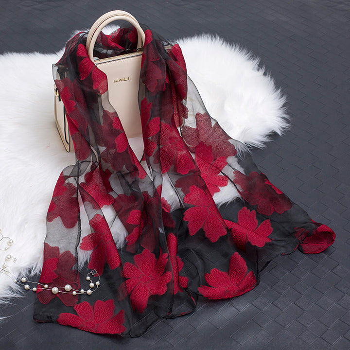 Women's Elegant Silk Scarf – Featuring a Cut Flower and Hollow Pattern Design 22