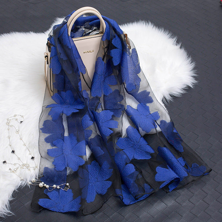 Women's Elegant Silk Scarf – Featuring a Cut Flower and Hollow Pattern Design 23