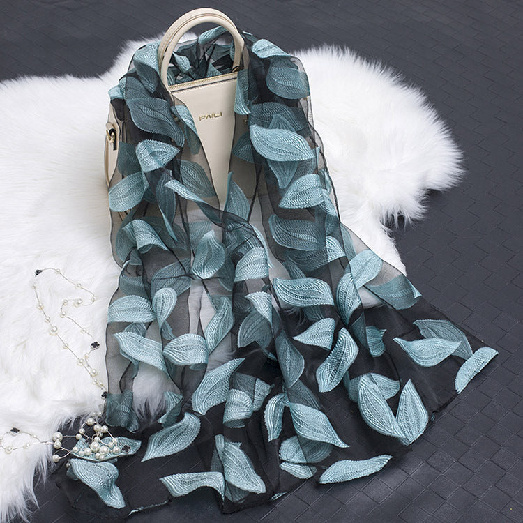 Women's Elegant Silk Scarf – Featuring a Cut Flower and Hollow Pattern Design 24