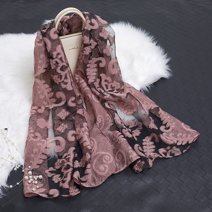 Women's Elegant Silk Scarf – Featuring a Cut Flower and Hollow Pattern Design 25