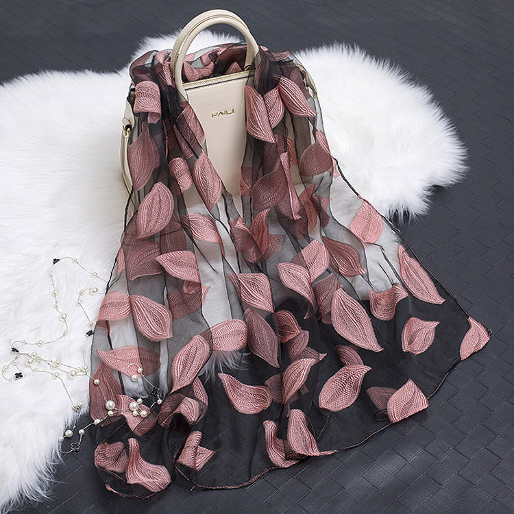 Women's Elegant Silk Scarf – Featuring a Cut Flower and Hollow Pattern Design 27