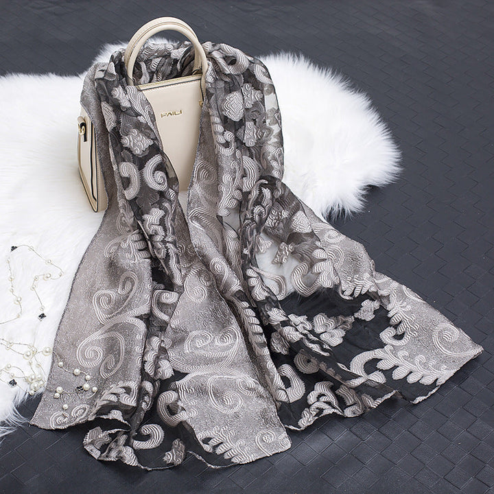 Women's Elegant Silk Scarf – Featuring a Cut Flower and Hollow Pattern Design 29