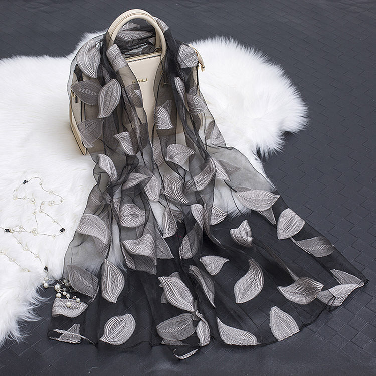 Women's Elegant Silk Scarf – Featuring a Cut Flower and Hollow Pattern Design 30