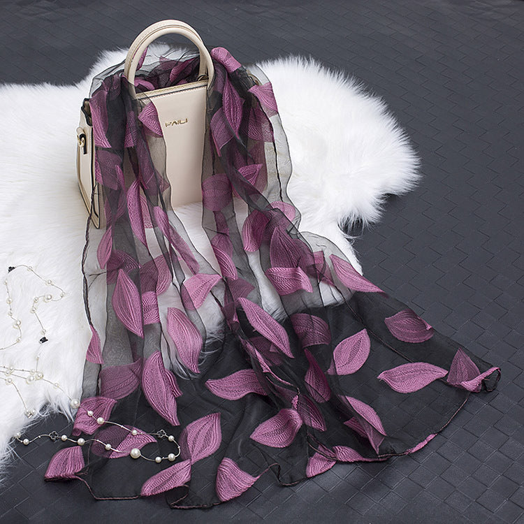 Women's Elegant Silk Scarf – Featuring a Cut Flower and Hollow Pattern Design 31