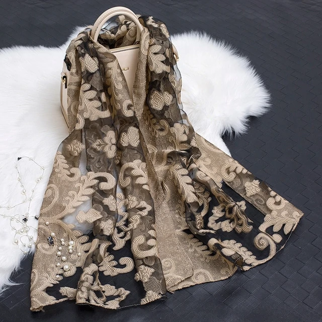 Women's Elegant Silk Scarf – Featuring a Cut Flower and Hollow Pattern Design 4
