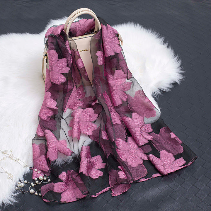 Women's Elegant Silk Scarf – Featuring a Cut Flower and Hollow Pattern Design 5