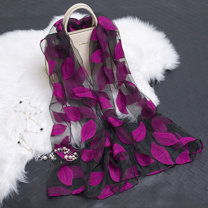 Women's Elegant Silk Scarf – Featuring a Cut Flower and Hollow Pattern Design 6