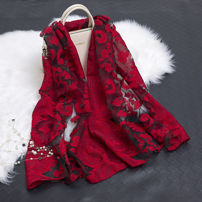 Women's Elegant Silk Scarf – Featuring a Cut Flower and Hollow Pattern Design 7