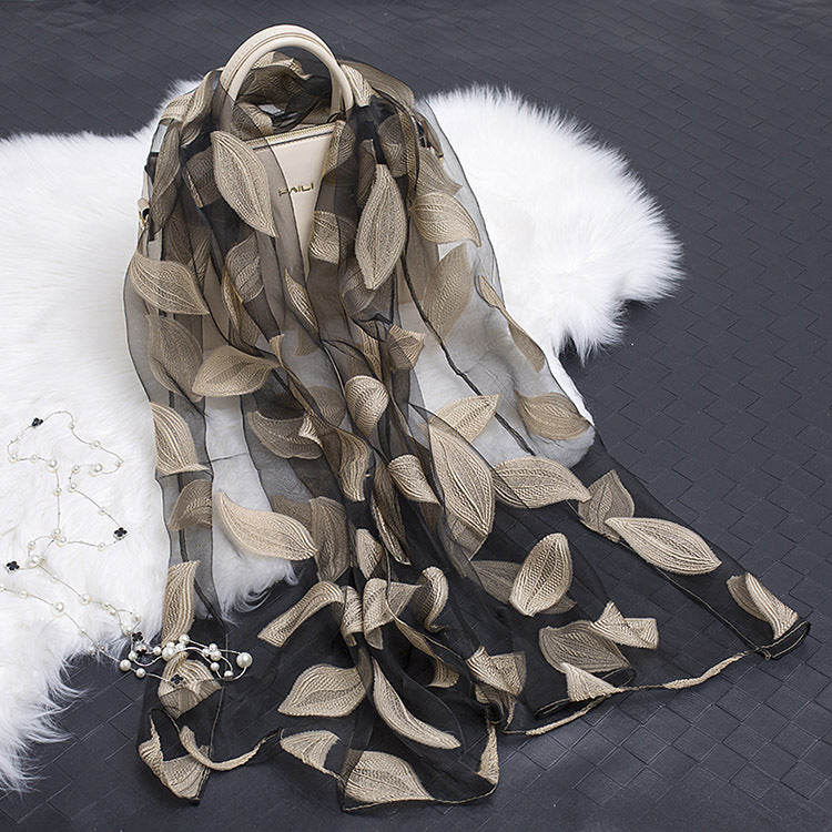 Women's Elegant Silk Scarf – Featuring a Cut Flower and Hollow Pattern Design 8