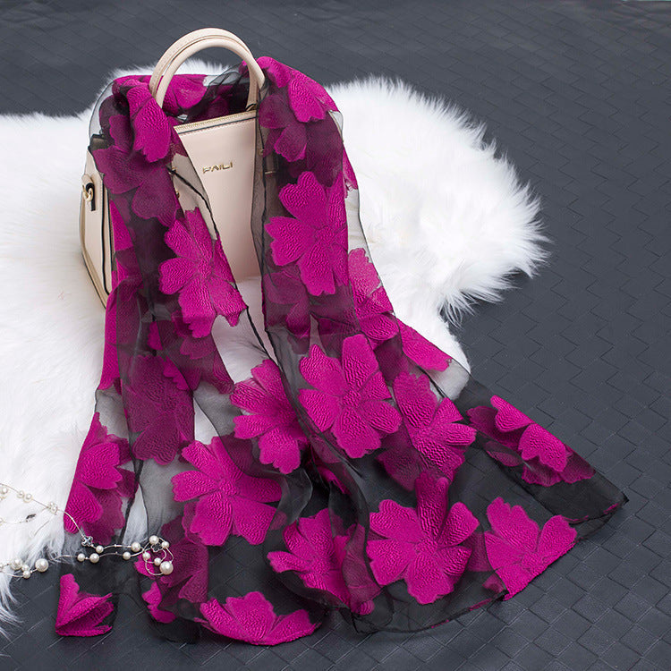 Women's Elegant Silk Scarf – Featuring a Cut Flower and Hollow Pattern Design 9