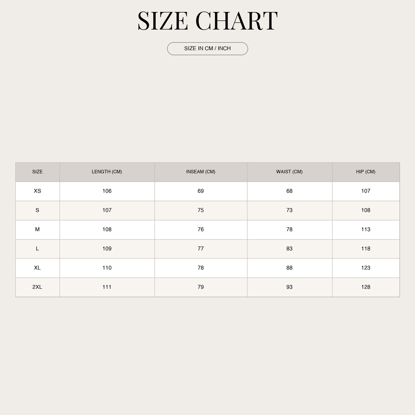 Women's Elegant Two-Piece Set – With Tie Waist and Flowing Cut size chart