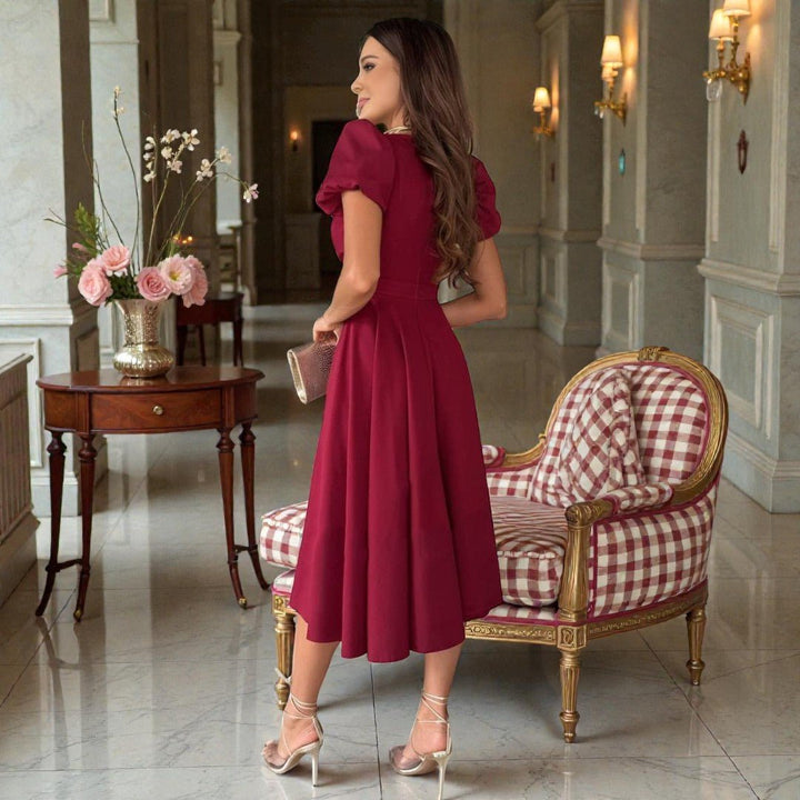 Womens_Elegant_Wedding_Midi_Dress_A_Line_Design_with_Lace_8