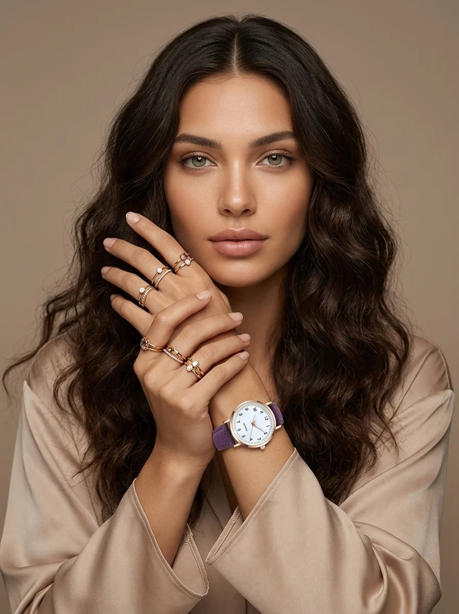 Women's Elegant Wristwatch – With a Rose Gold-Colored Case and a Soft Suede-Design Strap 1