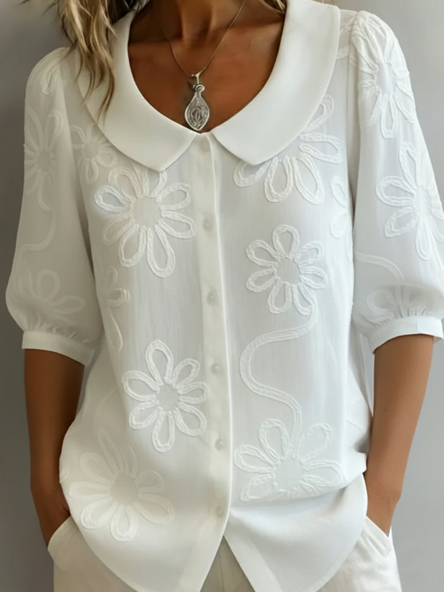 Womens_Embroidered_Daisy_Blouse_Buttoned_Pointed_Collar_3