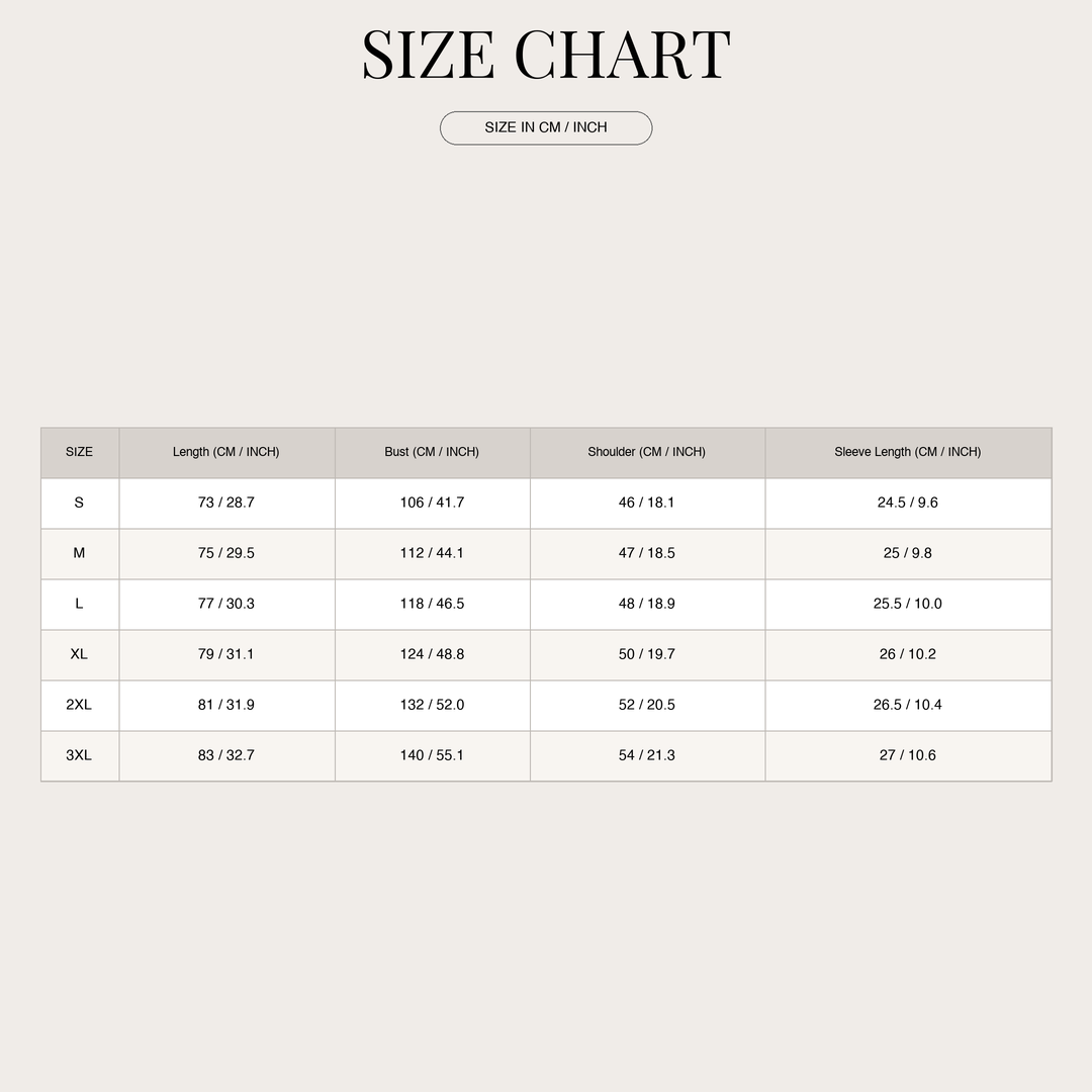 Men's Soft Cotton T-Shirt – Short Sleeve Button Front size chart