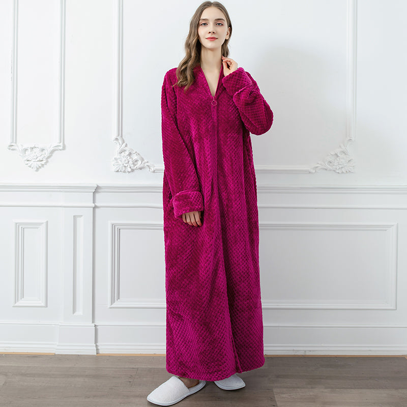 Women's Extra Warm Flannel Bathrobe – Long Design with Front Zipper Closure 10
