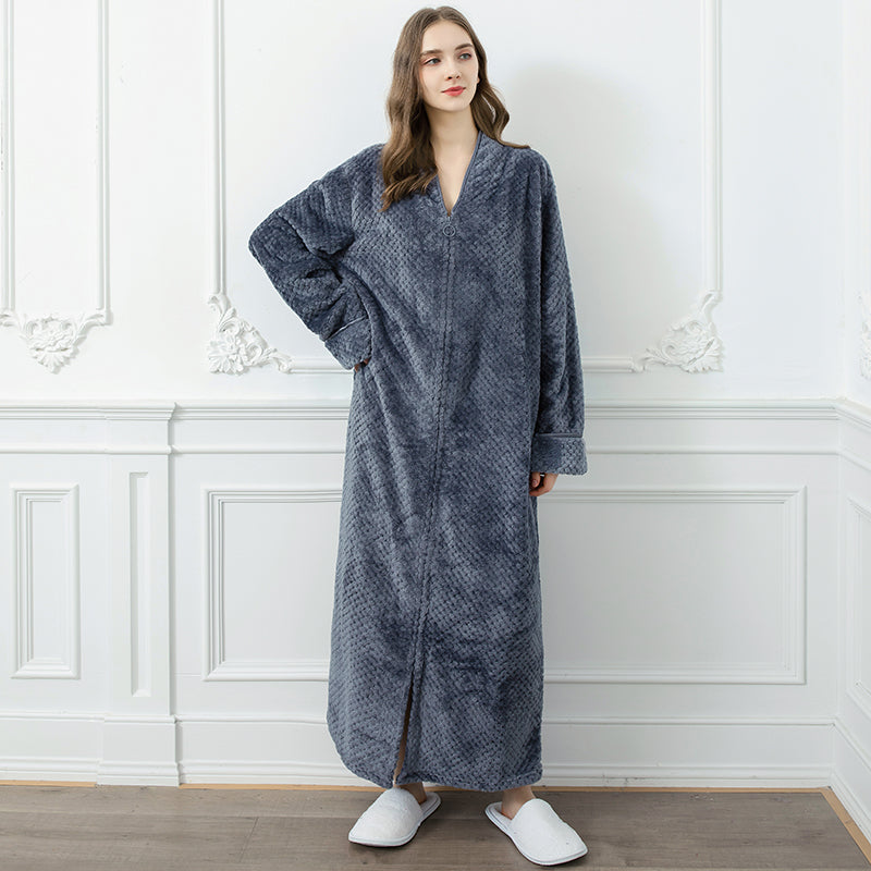 Women's Extra Warm Flannel Bathrobe – Long Design with Front Zipper Closure 11