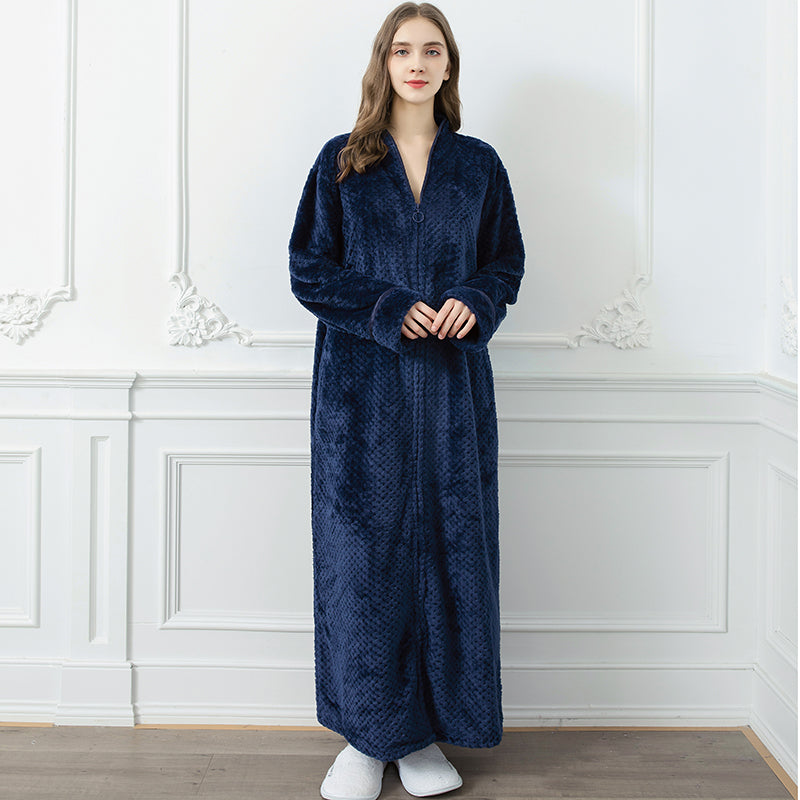 Women's Extra Warm Flannel Bathrobe – Long Design with Front Zipper Closure 4