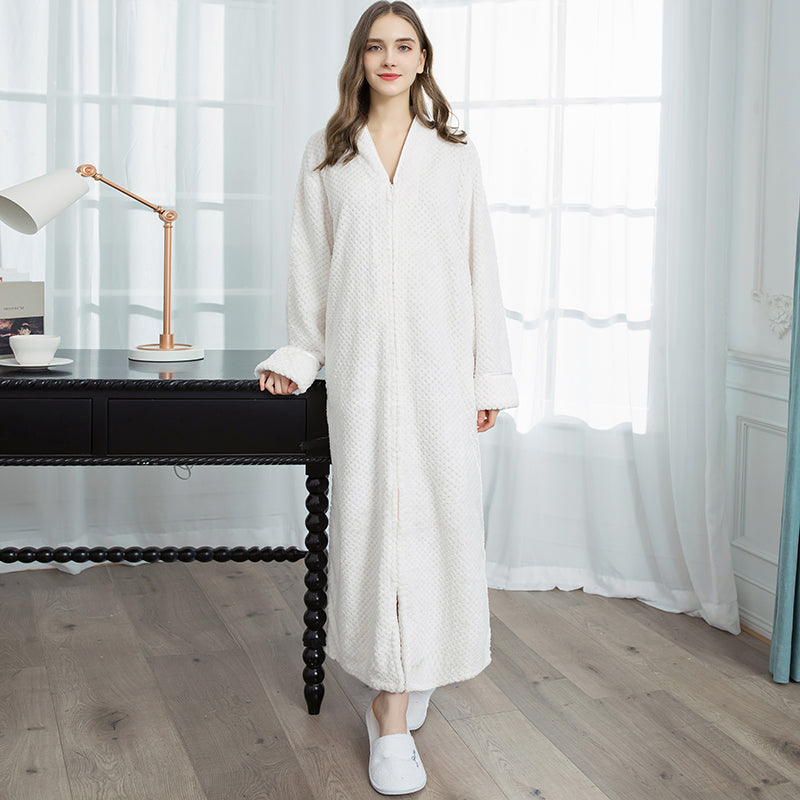 Women's Extra Warm Flannel Bathrobe – Long Design with Front Zipper Closure 9