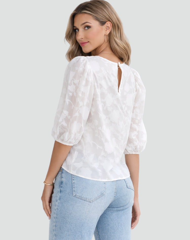 Womens_Floral_Blouse_3_4_Puff_Sleeves_with_Soft_Drape_7