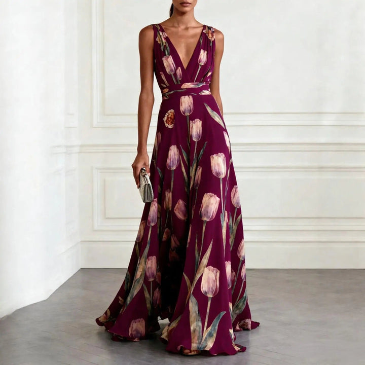 Womens_Floral_Chiffon_Maxi_Dress_With_Deep_V_Neck_4