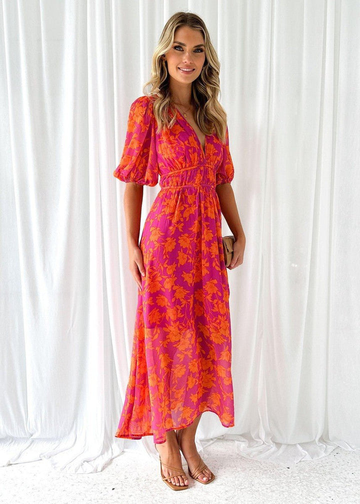 Womens_Floral_Midi_Dress_With_Puff_Sleeves_and_V_Neck_2