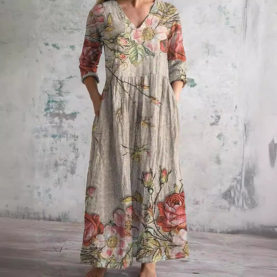 Womens_Floral_Summer_Dress_V_Neck_with_Long_Sleeves_1