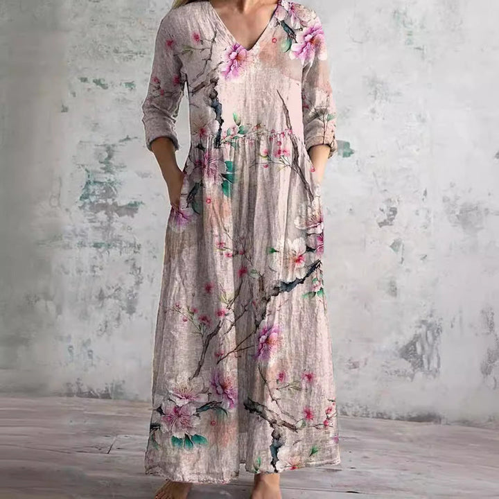 Womens_Floral_Summer_Dress_V_Neck_with_Long_Sleeves_2