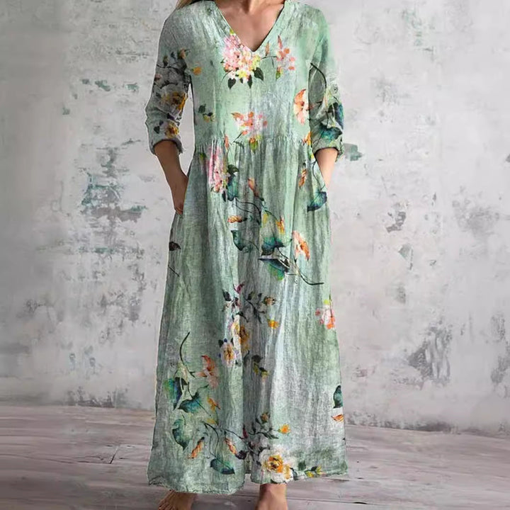 Womens_Floral_Summer_Dress_V_Neck_with_Long_Sleeves_3