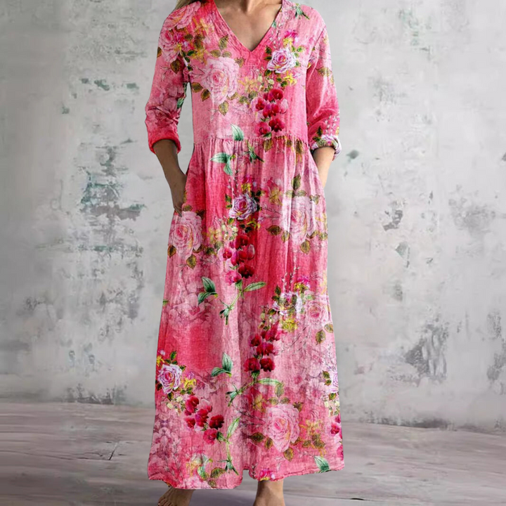 Womens_Floral_Summer_Dress_V_Neck_with_Long_Sleeves_4