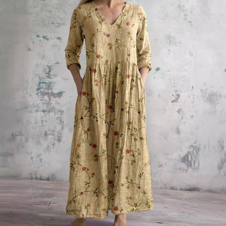 Womens_Floral_Summer_Dress_V_Neck_with_Long_Sleeves_5