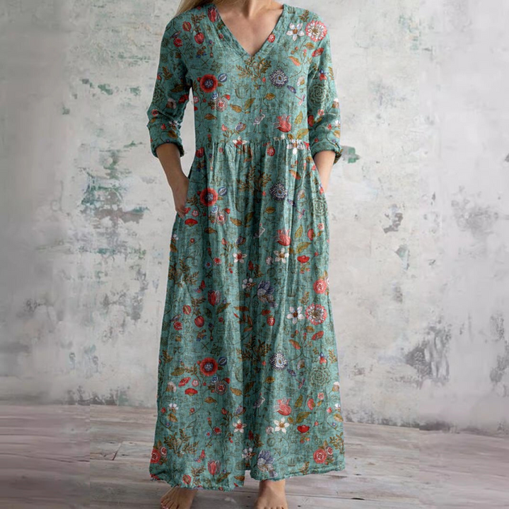 Womens_Floral_Summer_Dress_V_Neck_with_Long_Sleeves_7