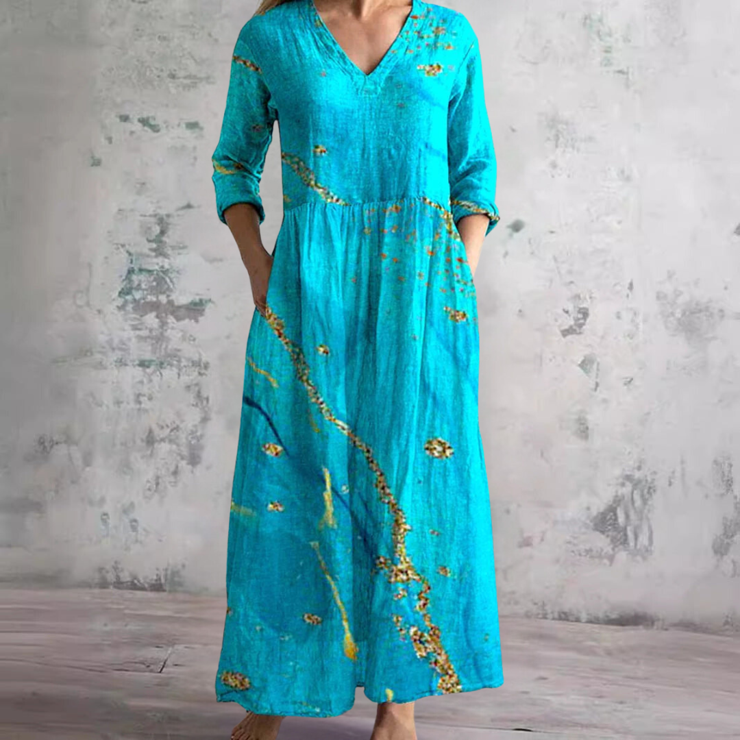 Womens_Floral_Summer_Dress_V_Neck_with_Long_Sleeves_9
