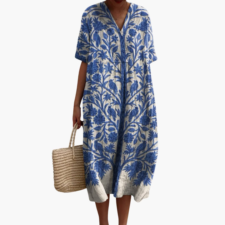 Womens_Floral_Wedding_Guest_Midi_Dress_With_V_Neck_1