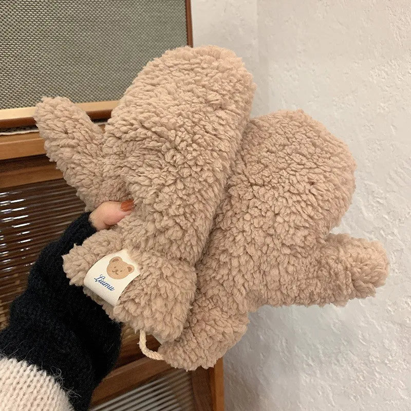 Women's Fluffy Teddy Gloves – Practical Drawstring Wrist Protection 1
