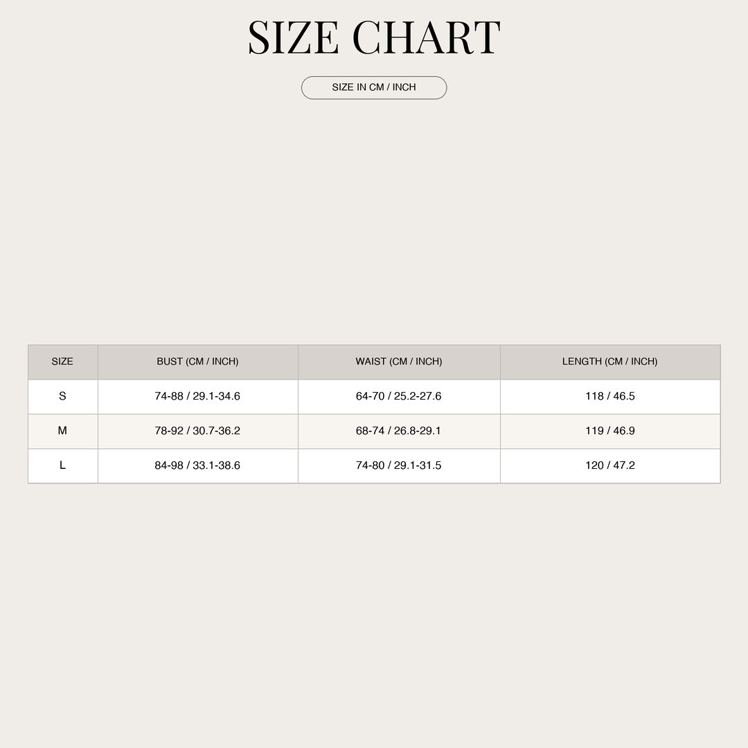 Women's Glamorous Dress – Strapless with Sweetheart and High Slit size chart