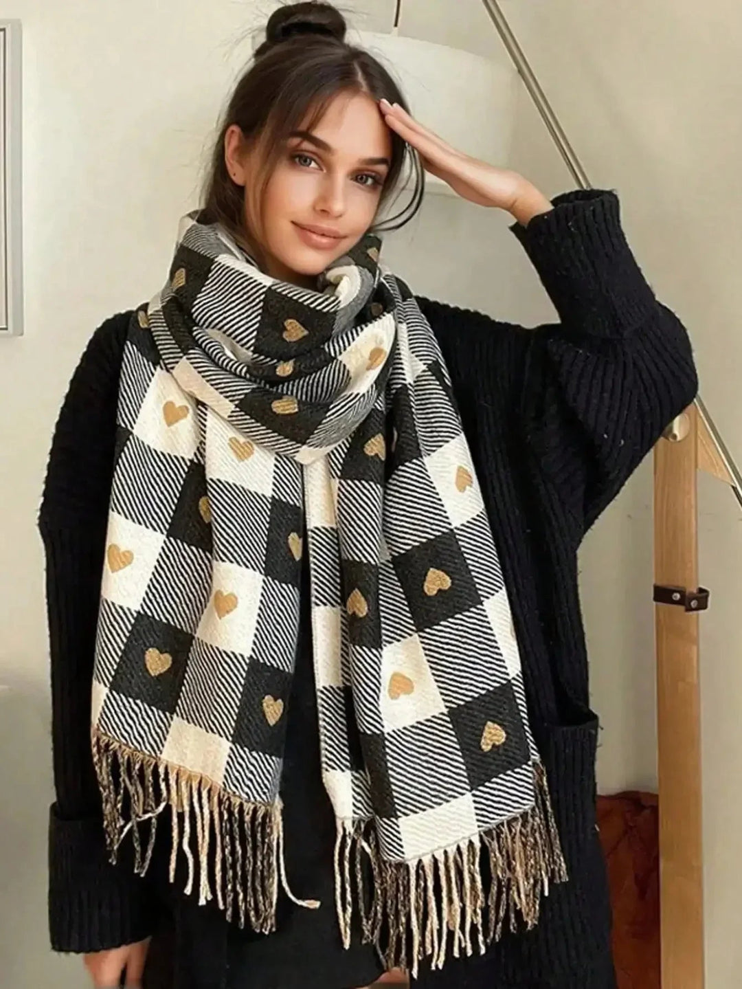 Women's Heart Plaid Scarf – Wool-Cashmere Mix 1